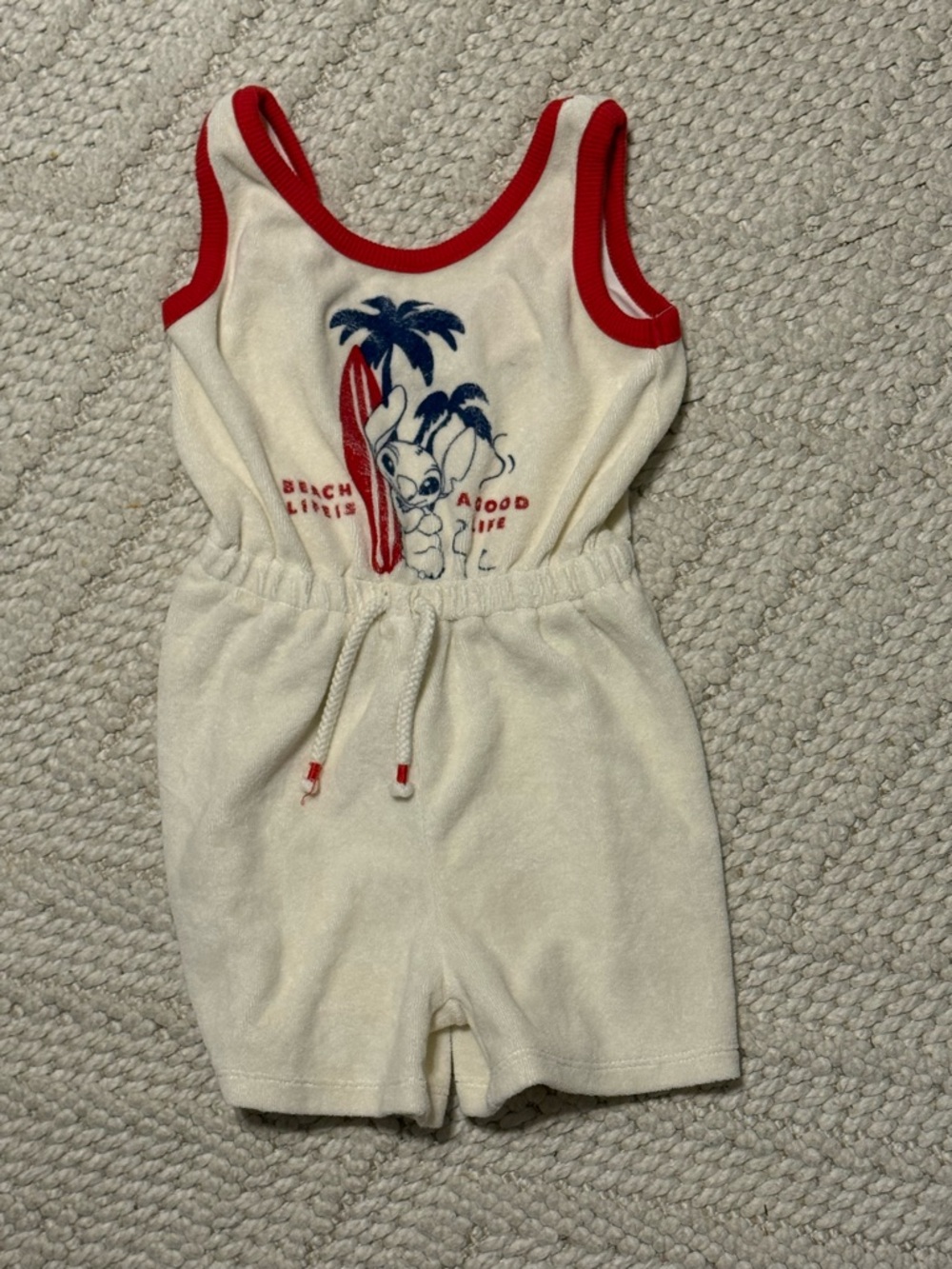 Zara Disney Cream Lilo & Stitch Romper with Red Trim, size 6